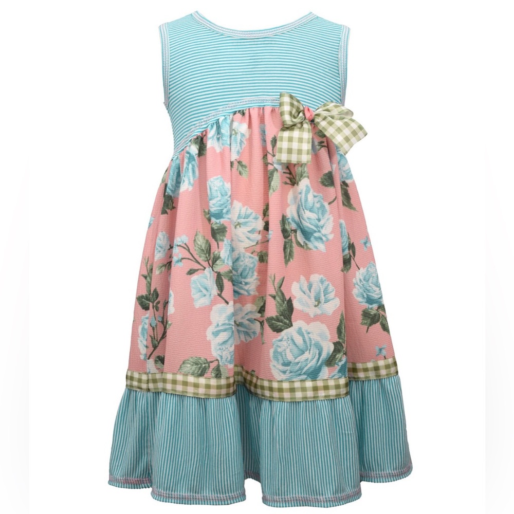 NWT BONNIE BABY SLEEVELESS KNIT TO PRINT MASHUP w BOW DRESS 6-9m